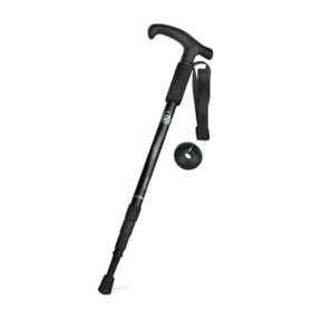 Four-Section Curved Handle Trekking Pole for Camping (Color: Black, type: Walking Sticks)