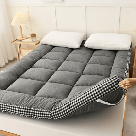 Mattress with checkered three-dimensional edges, 4 colors, Twin size (Color: gray)