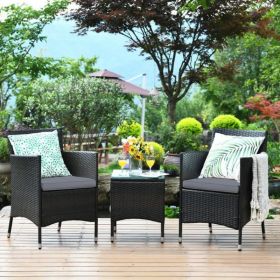 3 Pieces Ergonomic Wicker Patio Conversation Set (Color: gray)
